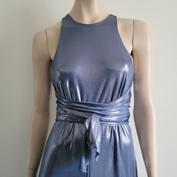 Halston Heritage | Sleeveless High-Neck Metallic Jersey Gown - Picture 9 of 16